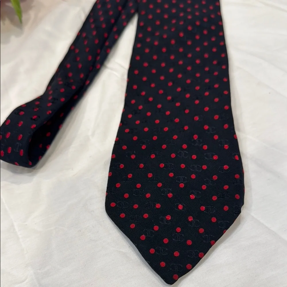 Authentic Chanel Black and Red Polka Dot Tie - Picture 7 of 8